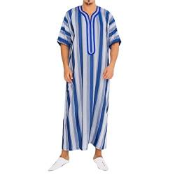 DABASHAN Muslimische Robe Herren Arabische Männer Thobe Halbarm Dubai Robe Islamisch Ramadan Gebetskleidung Lang Abaya Muslim Kaftan (Blue #5, XL) von DABASHAN