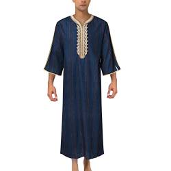 DABASHAN Muslimische Robe Herren Arabische Männer Thobe Halbarm Dubai Robe Islamisch Ramadan Gebetskleidung Lang Abaya Muslim Kaftan (D-Blue, L) von DABASHAN