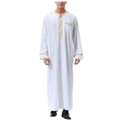 DABASHAN Muslimische Robe Herren Arabische Männer Thobe Halbarm Dubai Robe Islamisch Ramadan Gebetskleidung Lang Abaya Muslim Kaftan (D-White, L) von DABASHAN