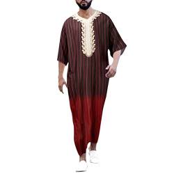 DABASHAN Muslimische Robe Herren Arabische Männer Thobe Halbarm Dubai Robe Islamisch Ramadan Gebetskleidung Lang Abaya Muslim Kaftan (F-Red, M) von DABASHAN