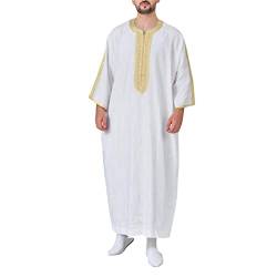 DABASHAN Muslimische Robe Herren Arabische Männer Thobe Halbarm Dubai Robe Islamisch Ramadan Gebetskleidung Lang Abaya Muslim Kaftan (White #6, L) von DABASHAN