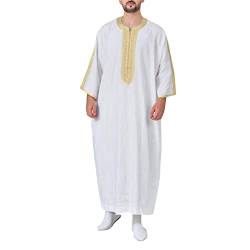 DABASHAN Muslimische Robe Herren Arabische Männer Thobe Halbarm Dubai Robe Islamisch Ramadan Gebetskleidung Lang Abaya Muslim Kaftan (White #6, M) von DABASHAN