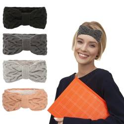 Damen Gestrickt Stirnband Winter Häkeln Stirnbänder Gestrickt Stirnband Verdicken Haarbänder Ohrenwärmer Breit Elastische Headwrap für Frauen Mädchen (3-Pink+Black+Grey+Dark Gray, One Size) von DABASHAN