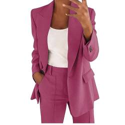 Hosenanzug Damen 2-teilig Elegant Business Anzug Set Slim Fit Blazer und Hose Outfit Einfarbig Revers Casual Sportlich Freizeitanzug Longblazer Lang Hosen Streetwear (Hot Pink-a, L) von DABASHAN