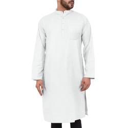 Muslimische Kleider Herren Muslim Kaftan Einfarbig Roben Lang Abaya Lässiges Sommer Männer Dubai Robe Islamisch Ramadan Gebetskleidung (White-A, L) von DABASHAN