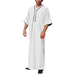 Muslimische Robe Herren Arabische Männer Thobe Halbarm Dubai Robe Islamisch Ramadan Gebetskleidung Lang Abaya Muslim Kaftan (A-White, L) von DABASHAN