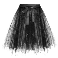 Tüllrock Damen 50er Rockabilly Rock Hohe Taille Tutu Rock Petticoat Unterrock Ballett Unterrock Kurz Tanzkleid Karneval Party Cosplay Kostüm (Black, 50cm) von DABASHAN