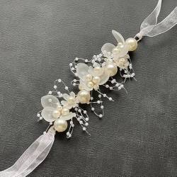 Blumen-Hochzeits-Stirnband, Braut-Haarschmuck für Frauen mit Band, Perlen-Haarranken, Blumen-Kopfschmuck, Mädchen, eleganter Party-Kopfschmuck von DABIN