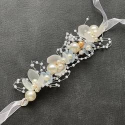Blumen-Hochzeits-Stirnband, Braut-Haarschmuck für Frauen mit Band, Perlen-Haarranken, Blumen-Kopfschmuck, Mädchen, eleganter Party-Kopfschmuck von DABIN