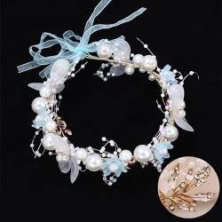 Elegante Perlenkronen Blumenkranz Stirnband Mädchen Braut Haar Kopfschmuck Braut Girlande Kopf Hoop Hochzeit Stirnbänder Haarschmuck von DABIN