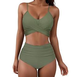 Bikini Damen Set Bauch Weg Zweiteiliger Push Up Sexy Badeanzug Bikini Damen Bauchweg Mode Badeanzüge Outfits Strandurlaub Bikini-Sets GroßE Brüste Swimsuit Set Triangel Bikini (Army Green-5, M) von DACONGMING