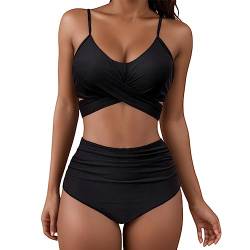 DACONGMING Bikini Damen Set Bauch Weg Zweiteiliger Push Up Sexy Badeanzug Bikini Damen Bauchweg Mode Badeanzüge Outfits Strandurlaub Bikini-Sets GroßE Brüste Swimsuit Set Triangel Bikini (Black-5, M) von DACONGMING