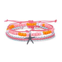 Armbänder Für Frauen – 4 Mm Großes Armband Mit Orange-Rosa Steinperlen, Verstellbares Blau-Rosa Seil-Armband, Mehrschichtiges Handgefertigtes Armband Für Frauen, Neuartiger Schmuck, Wie Abgebil von DACRWEKZ