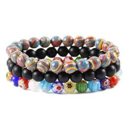 Armbänder Für Frauen – 8 Mm Schwarzes, Mattes Steinperlen-Armband Mit Blumenmuster, Mehrschichtiges, Natürliches, Bunt Gestreiftes Stretch-Armband Für Frauen, Geburtstag, Valentinstag, Jahresta von DACRWEKZ