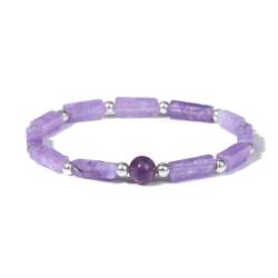 Armband Aus Natürlichem Edelstein, Amethyst-Perlen, Damen-Armband, Retro-Stil, Rechteckig, Lila Kristall, Unregelmäßiges Yoga-Armband, Dehnbares Kristall-Armband Für Damen, Schmuck, Geschenke, W von DACRWEKZ