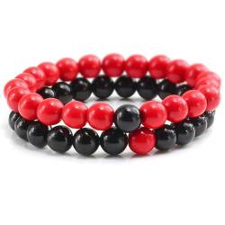 Armband Aus Natürlichen Gemston-Perlen Für Damen, 8 Mm, Natürliche Rote Türkisfarbene Perlen, Armband Mit Schwarzen Glatten Steinen, Mehrschichtiges, Dehnbares Armband Für Männer, Frauen, Schm von DACRWEKZ