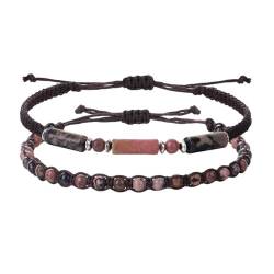 DACRWEKZ Armbänder Für Frauen – Armband Mit Perlen Aus Natürlichem Rosenstein, Verstellbares Armband Mit Säulensteinperlen, Mehrschichtiges Handgefertigtes Armband Für Männer, Frauen, Mädchen, Schmuc von DACRWEKZ