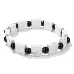 DACRWEKZ Edelstein-Perlen-Armband – 6 Mm Rechteckige Weiße Türkisfarbene Perlen-Armbänder, Schwarz Glänzende Achatsteine, Stretch-Armbänder, Natürliche Edelstein-Perlen-Armband Für Frauen Und Mädche von DACRWEKZ
