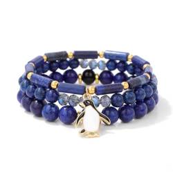 Edelstein-Armband – 8 Mm Natürliches Blaues Lapislazuli-Steinperlen-Armband, Mehrschichtiges, Niedliches Cartoon-Tier-Anhänger-Stretch-Armband Für Frauen, Geburtstag, Valentinstag, Jahrestag – von DACRWEKZ