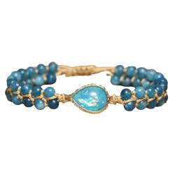 Edelstein-Perlen-Armband – 3 Mm Natürliche Blaue Steinperlen, Geflochtene Armbänder, 19 Cm, Boho-Schnur-Armband, Blauer Tropfen-Anhänger, Freundschaftsarmband Für Frauen Und Mädchen – Wie Abg von DACRWEKZ