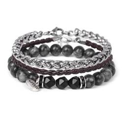 Edelstein-Perlen-Armband – Natürliche Karte, Steinel-Armband, Mehrschichtig, 8 Mm, Silberkette, Armbänder Für Frauen, Geschichtetes Leder, Handgefertigter Schmuck, Geburtstagsgeschenke Für Män von DACRWEKZ