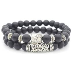 Handgefertigtes Armband – Natürlicher Schwarzer Mattierter Stein, 8 Mm Perlenarmband, Mehrschichtiges Silbernes Buddha-Anhänger-Stretch-Armband Für Damen, Herren, Ihn, Freund, Ehemann, Valentins von DACRWEKZ