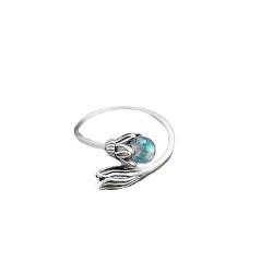 Ringe Für Frauen – S925 Einfache Geometrische Mondstein-Offene Ringe, Stilvoll Geschnitzte Blumenform-Ringe, Verstellbare Daumen-Damenringe, Geschenk Für Frauen, Geburtstag, Neuheitsschmuck, Wie von DACRWEKZ