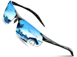 DADA-PRO Sonnenbrille Herren Damen Sportbrille Polarisiert Verspiegelt Fahrerbrille Al-Mg Metallrahmen Ultraleichte UV400 Schutz für Autofahren (Blau) von DADA-PRO