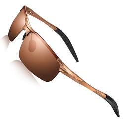 DADA-PRO Sonnenbrille Herren Damen Sportbrille Polarisiert Verspiegelt Fahrerbrille Al-Mg Metallrahmen Ultraleichte UV400 Schutz für Autofahren (Braun/Nicht Vespiegelte Linse) von DADA-PRO