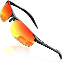 DADA-PRO Sonnenbrille Herren Damen Sportbrille Polarisiert Verspiegelt Fahrerbrille Al-Mg Metallrahmen Ultraleichte UV400 Schutz für Autofahren (Rot) von DADA-PRO