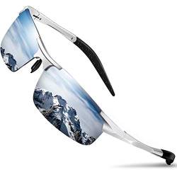 DADA-PRO Sonnenbrille Herren Damen Sportbrille Polarisiert Verspiegelt Fahrerbrille Al-Mg Metallrahmen Ultraleichte UV400 Schutz für Autofahren (Silber) von DADA-PRO
