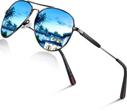 DADA-PRO Sonnenbrille Herren Pilotenbrille Damen Polarisiert Verspiegelt Retro Fahren Fahrerbrille UV400 Schutz für Autofahren Reisen Golf Party und Freizeit (Blau) von DADA-PRO