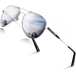 DADA-PRO Sonnenbrille Herren Pilotenbrille Damen Polarisiert Verspiegelt Retro Fahren Fahrerbrille UV400 Schutz für Autofahren Reisen Golf Party und Freizeit (Silber) von DADA-PRO
