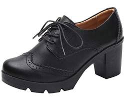 DADAWEN Damen Plateau Pumps Klassiker Brogues Schnürhalbschuhe Blockabsatz Oxfords Kleid Schuhe von DADAWEN