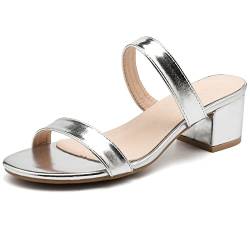 DADAWEN Damen Sommersandalen mit Absatz Plateau,Silber,42 EU von DADAWEN