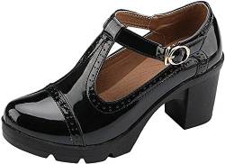 DADAWEN Damen T-Strap Plateau Blockabsatz Schuhe Mary Jane Oxfords Kleid Schuhe, Schwarz, 37 EU von DADAWEN