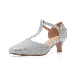 DADAWEN Damen T-Strap Pumps Sandalen Hochzeitsschuhe,Herstellergröße 230,Silber,36 EU von DADAWEN