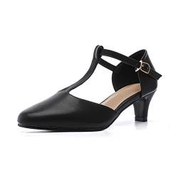 DADAWEN Damen T-Strap Pumps Sandalen Hochzeitsschuhe,Herstellergröße 245,Schwarz,39 EU von DADAWEN