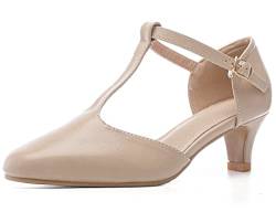 DADAWEN Damen T-Strap Pumps Sandalen Hochzeitsschuhe,Herstellergröße 255,Nude,40 EU von DADAWEN