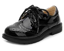 DADAWEN Herren Schnürhalbschuhe Jungen Schule Uniformschuhe Wasserdicht Sneaker Brogues Lack Anzugschuhe,Schwarz,31 EU von DADAWEN
