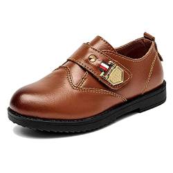 DADAWEN Jungen Anzugschuhe Klettverschluss Halbschuhe Schule Uniformschuhe,Braun,31 EU von DADAWEN