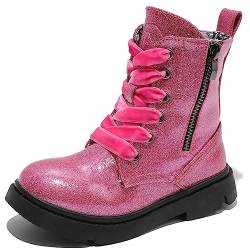 DADAWEN Jungen Mädchen Retro Schnürstiefeletten Zweiseitige Reißverschluss Stiefel,Rosa,32 EU von DADAWEN