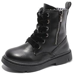 DADAWEN Jungen Mädchen Retro Schnürstiefeletten Zweiseitige Reißverschluss Stiefel,Schwarz,27 EU von DADAWEN