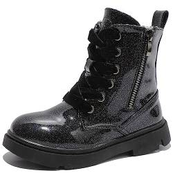 DADAWEN Jungen Mädchen Retro Schnürstiefeletten Zweiseitige Reißverschluss Stiefel,Schwarz B,36 EU von DADAWEN