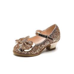 DADAWEN Mädchen Prinzessin Schuhe mit Absatz Glitzer Mary Jane Kleidschuhe,Gold,30.5 EU von DADAWEN