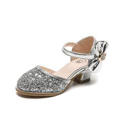 DADAWEN Mädchen Prinzessin Schuhe mit Absatz Glitzer Mary Jane Pumps,Silber,28 EU von DADAWEN