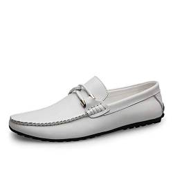 DADIJIER Driving Loafer für Männer Boot Mokassins Slip On Style OX Leder Classic Embossed Texture (konventionell optional) Formale Schuhe (Color : Knurling White, Größe : 39 EU) von DADIJIER