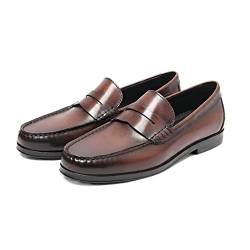 DADIJIER Men's Shoes Mens Loafers Shoe Slip Resistant Comfortable Flexible Lightweight Anti-Slip Penny Loafers Round Toe Simple Lightweight Leather Outdoor (Color : Braun, Größe : 44 EU) von DADIJIER