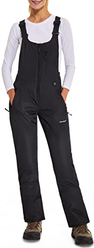 DAFENP Damen Skihose Latzhose Wasserdicht Softshellhose Overall Winter Warm Gefüttert Schneehose Snowboardhose mit Verstellbaren Hosenträgerhose HXK7552W-Black-2XL von DAFENP