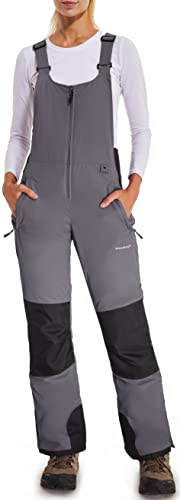 DAFENP Damen Skihose Latzhose Wasserdicht Softshellhose Overall Winter Warm Gefüttert Schneehose Snowboardhose mit Verstellbaren Hosenträgerhose HXK7664W-Grey-L von DAFENP